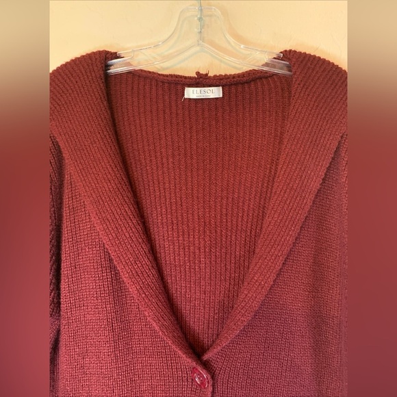 ELESO Hooded Button Up Cardigan Sweater Grannycore Sz Large Wine Red 0696 - Picture 3 of 5